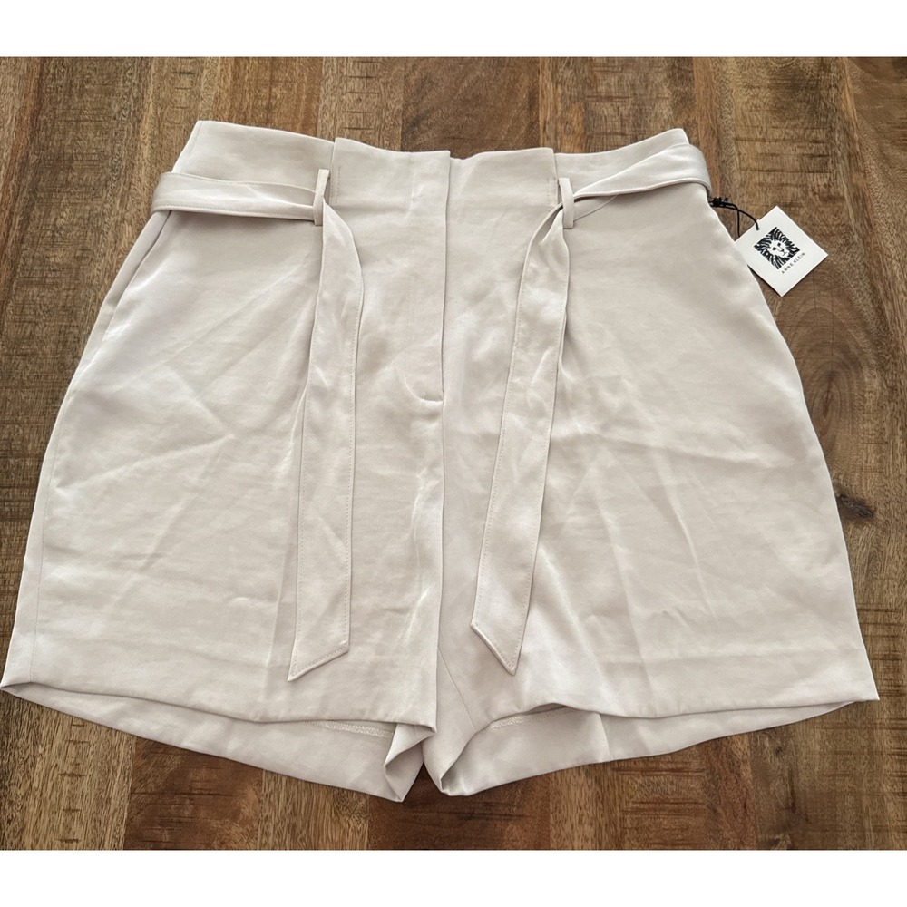 Anne Klein Womens 14 Light Parchment Tie Waist High Rise Shorts NWT $79